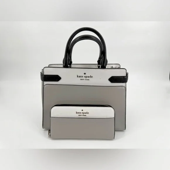 Kate Spade NY Colorblock Satchel & Matching Wallet Set - Gray, White & Black - Picture 8 of 9